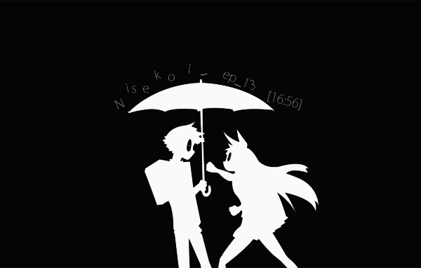 Двое под зонтом из аниме Притворная любовь, черный фон