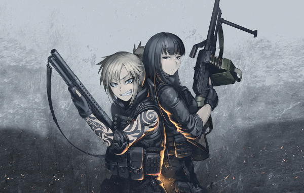 Две девушки солдаты аниме