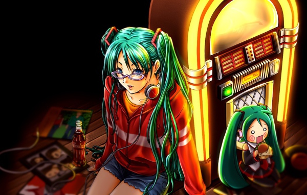 Вокалоид аниме с бутылкой Кока-Колы