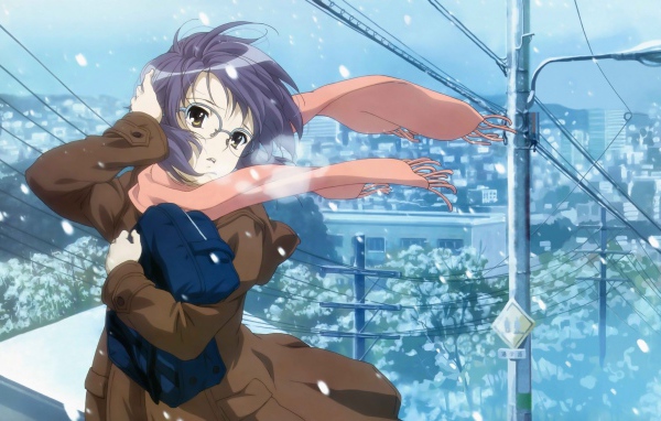 Ветер бьет в лицо девушки аниме