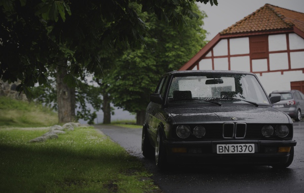 Старенький BMW E28 припаркован под деревом