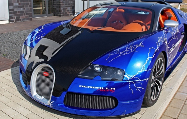 Lightning on blue Bugatti Veyron
