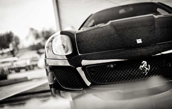 Черно белое фото авто Ferrari