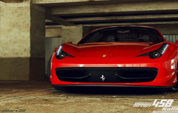 Автомобиль Ferrari 458 на подземной парковке