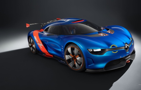 Спортивный Renault Alpine на черном фоне