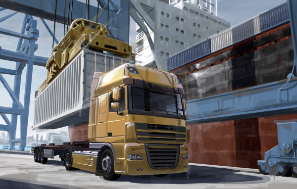 Погрузка контейнера на тягач