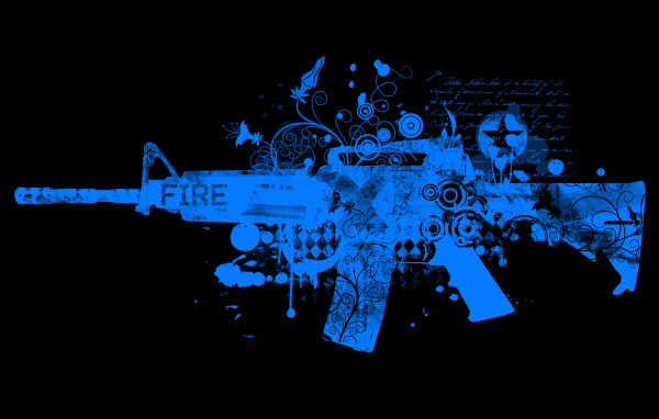 Голубой автомат, черный фон