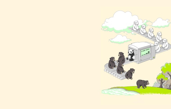 Небесная фабрика медведей, светлый фон