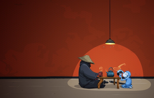 Китайское чаепитие, оранжевый фон