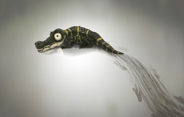 Крокодил оставил след на сером фоне