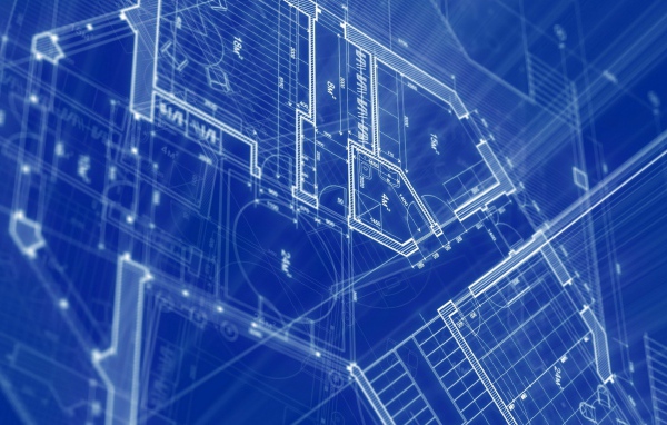 Чертеж механизма, голубой фон