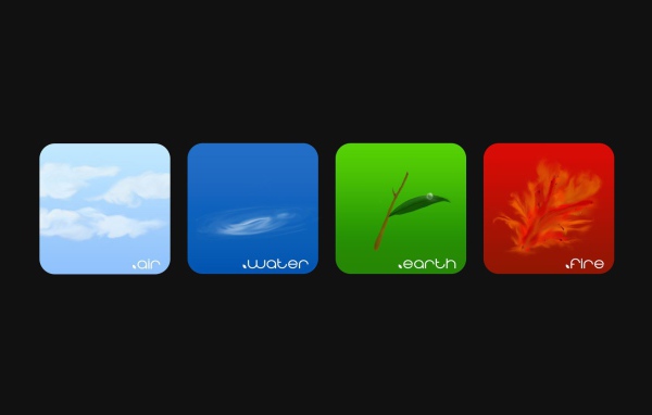 Четыре стихии на сером фоне