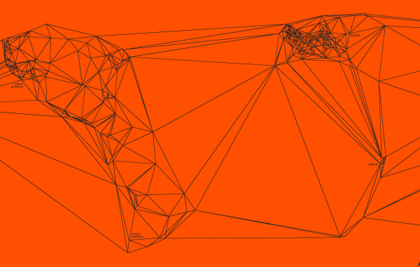 Геометрическая карта мира Nicholas Felton, оранжевый фон