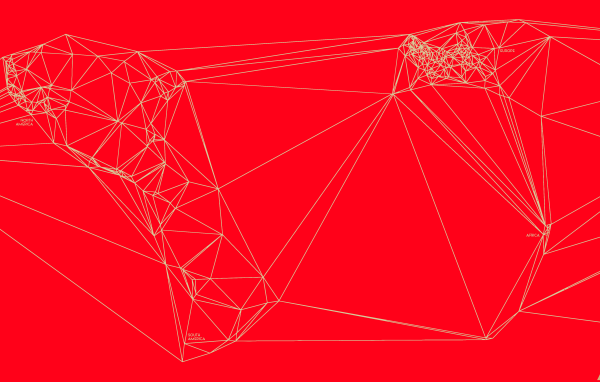 Геометрическая карта мира Nicholas Felton, красный фон