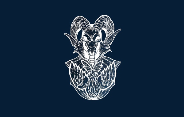 Бог с рогами барана, синий фон