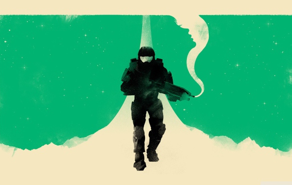 Зеленый фон Мастер Чиф, игра Halo