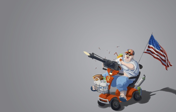 Пулеметчик с флагом, серый фон