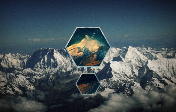 Шестиугольники на фоне гор