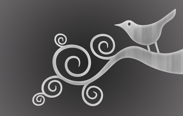 Орнамент птица на ветке, серый фон