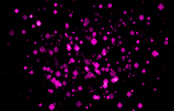 Розовые фигурки Андроида на черном фоне