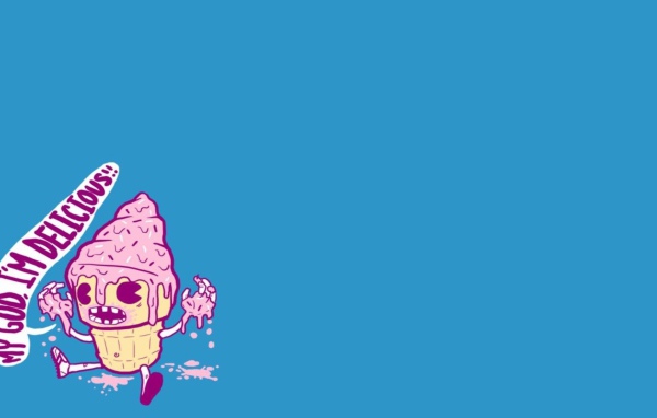 Розовое мороженое, голубой фон