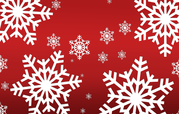 Красный фон с белыми снежинками