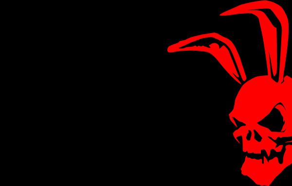 Красный череп с заячьими ушами на черном фоне