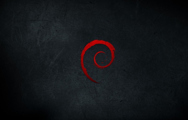Красный символ Debian на черном фоне