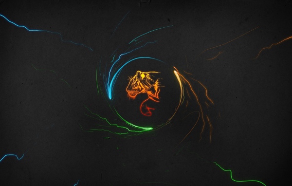 Силуэт тигра в круге, серый фон