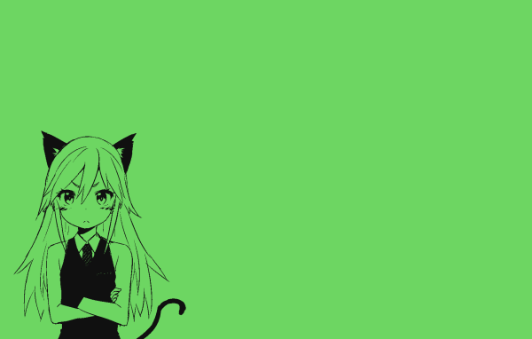 Девушка кошка, аниме зеленый фон