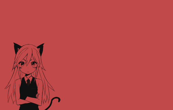 Девушка кошка, аниме красный фон
