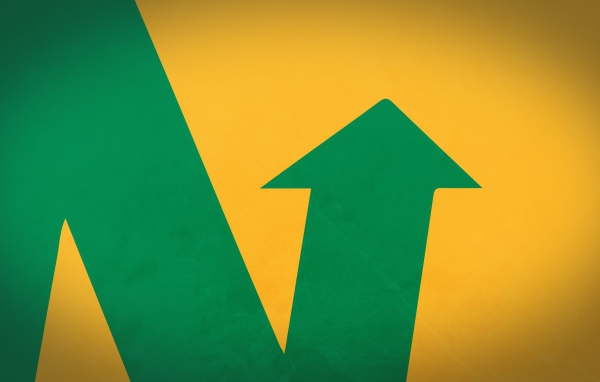 Зеленая стрела на желтом фоне