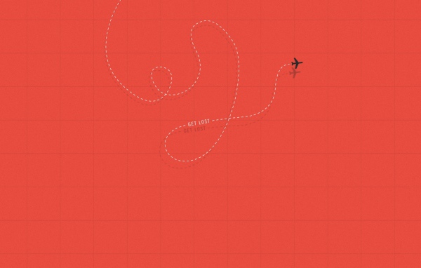 Самолет оставил след на красном фоне