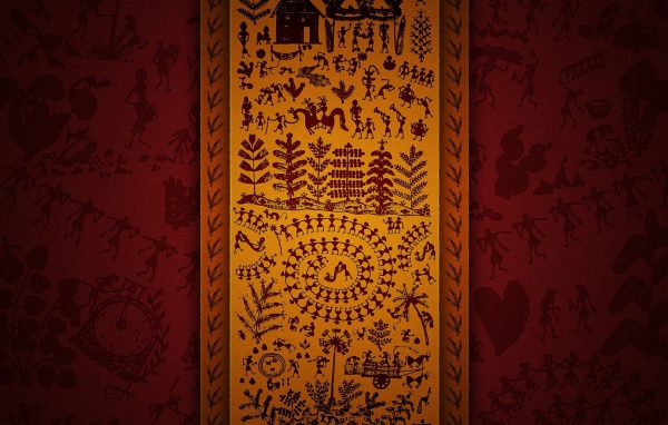 Традиционные орнаменты, красный фон