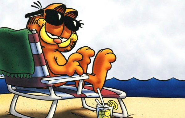 Гарфилд загорает на пляже