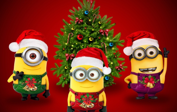 Миньоны у новогодней елки