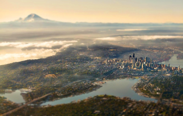 Панорама города Сиэтл с высоты