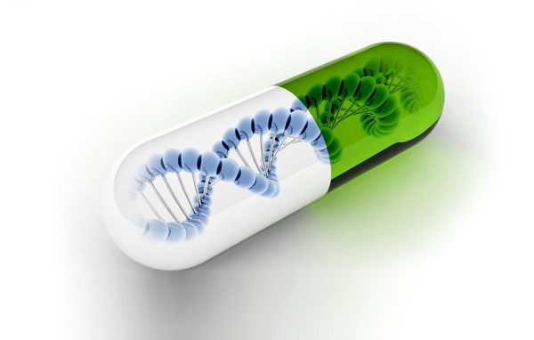 ДНК в капсуле, белый фон