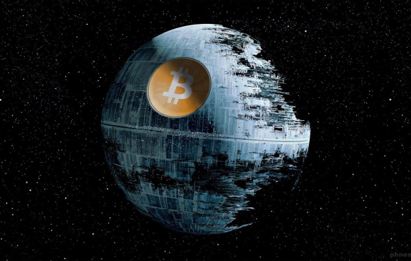 Символ Биткоин на Звезде смерти