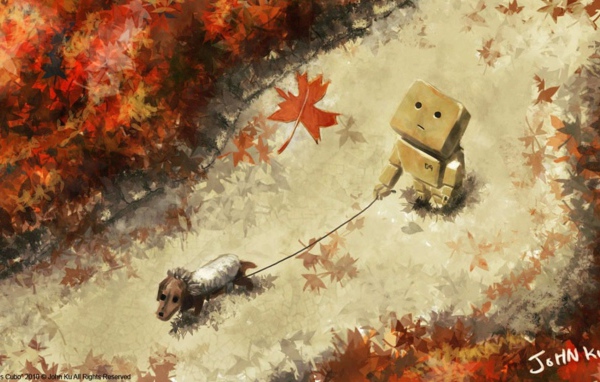 Дандо выгуливает собаку, рисунок