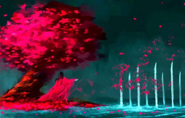 Красная колдунья под деревом, художник NanFe