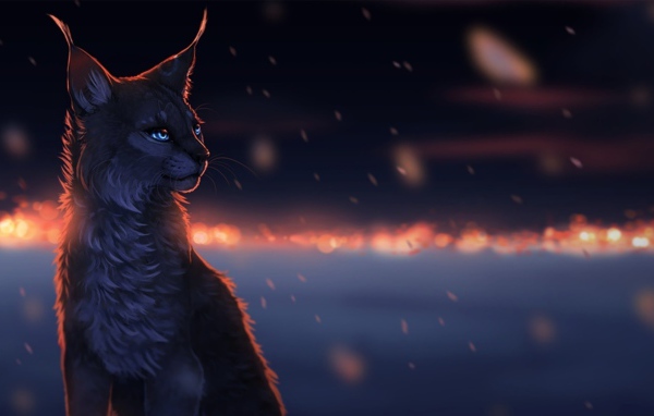 Дикий кот во время снегопада, рисунок