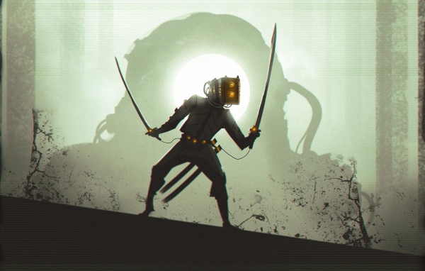 Мужчина с катанами, киберпанк