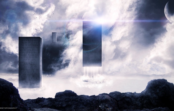 Блоки с надписями парят в воздухе