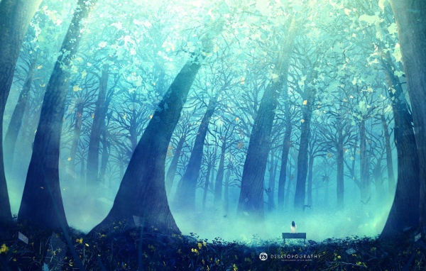 Синяя дымка в лесу