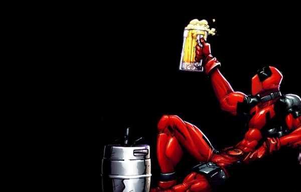 Deadpool drinking beer