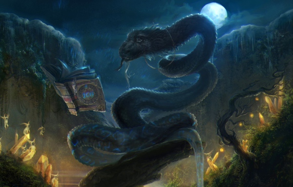 Дракон читает магическую книгу