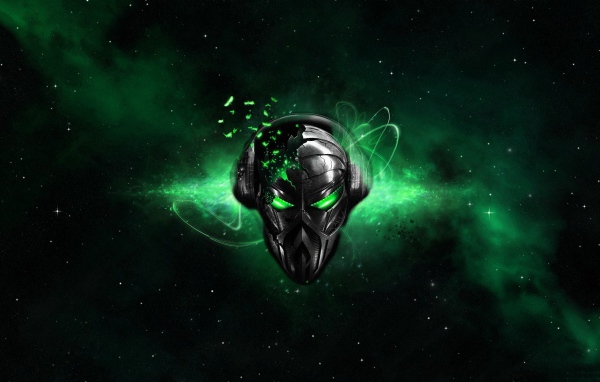 Лицо пришельца на фоне зеленых звезд