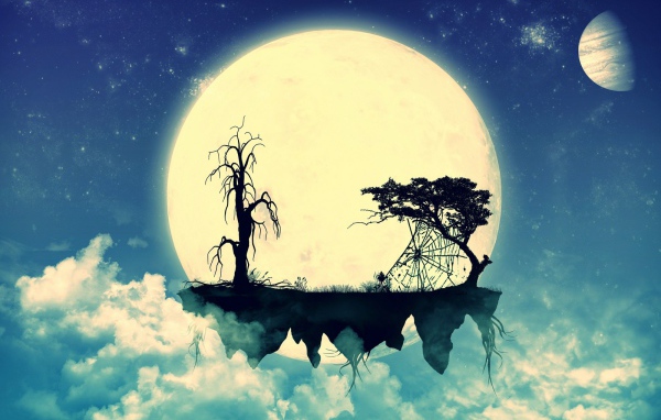 Парящий остров на фоне Луны
