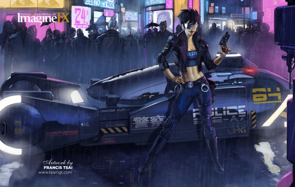 Девушка полицейский, киберпанк